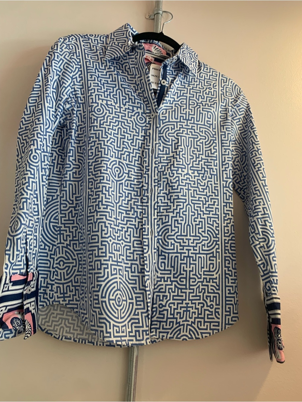 234 Tizzie Nautical Shell Print Button-Up Shirt — Blue & Pink
